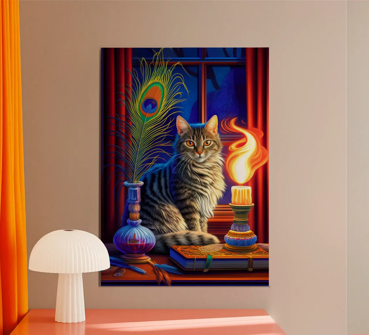 Gatto soriano di Halloween poster con telaio in legno da Fleur de Lys