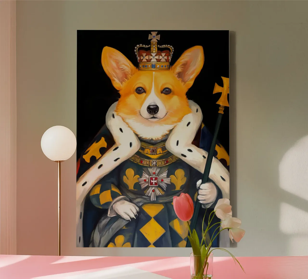 Roy Corgi Dog tela con Cornice a cassetta da Fleur de Lys