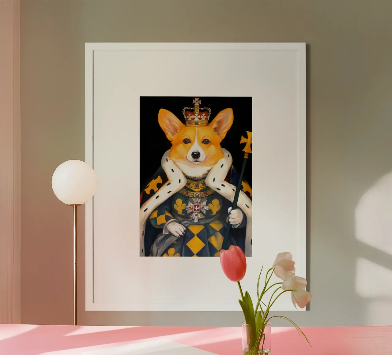 Roy Corgi Dog poster con telaio in legno da Fleur de Lys