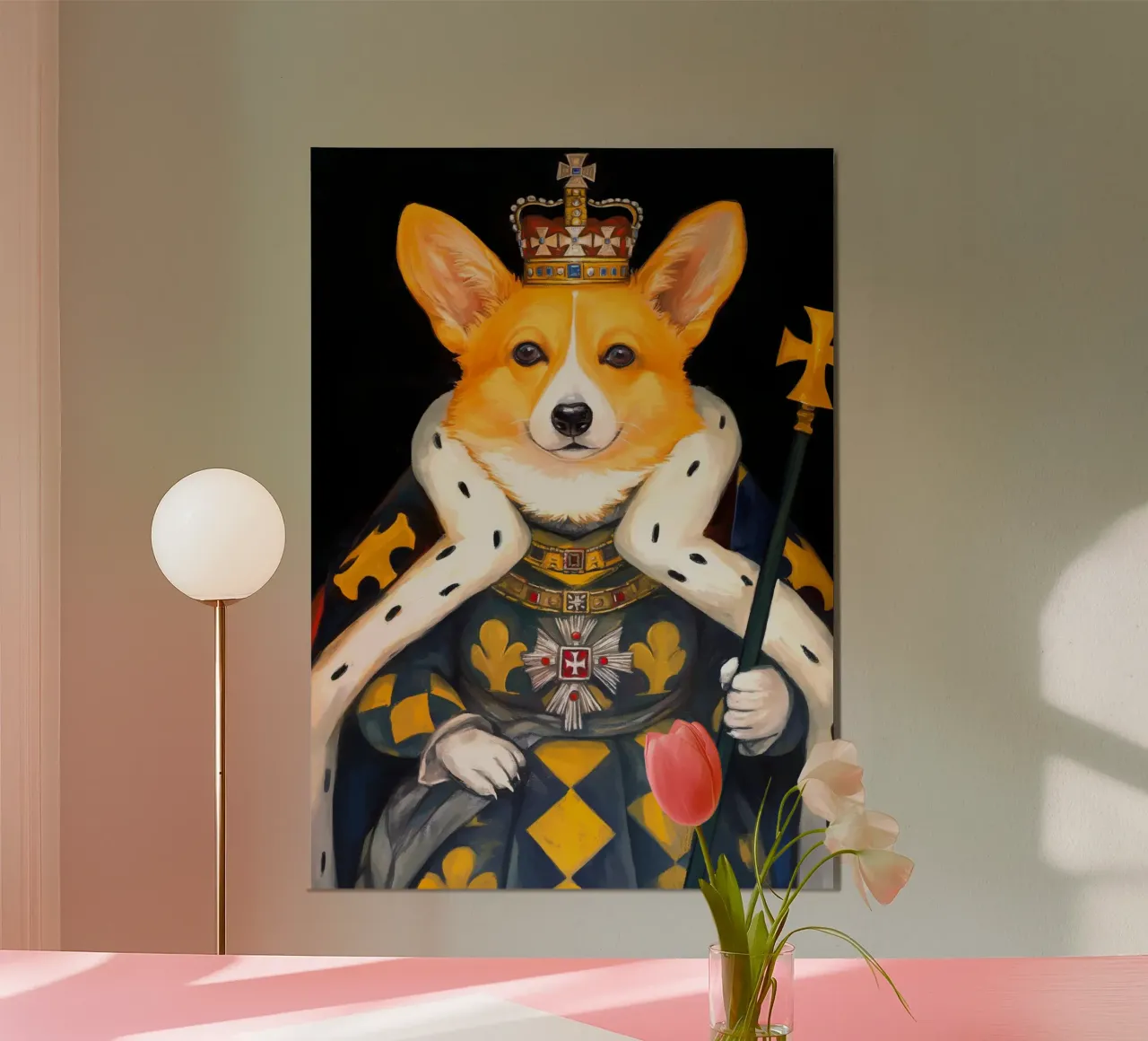 Roy Corgi Dog poster con telaio in legno da Fleur de Lys