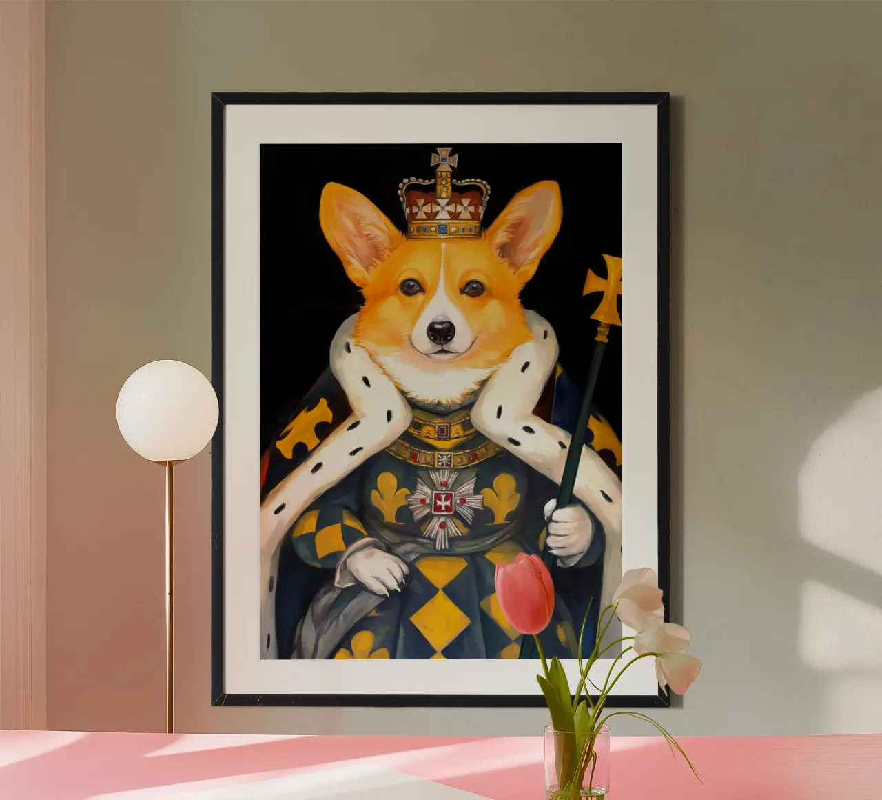 Roy Corgi Dog poster con telaio in legno da Fleur de Lys