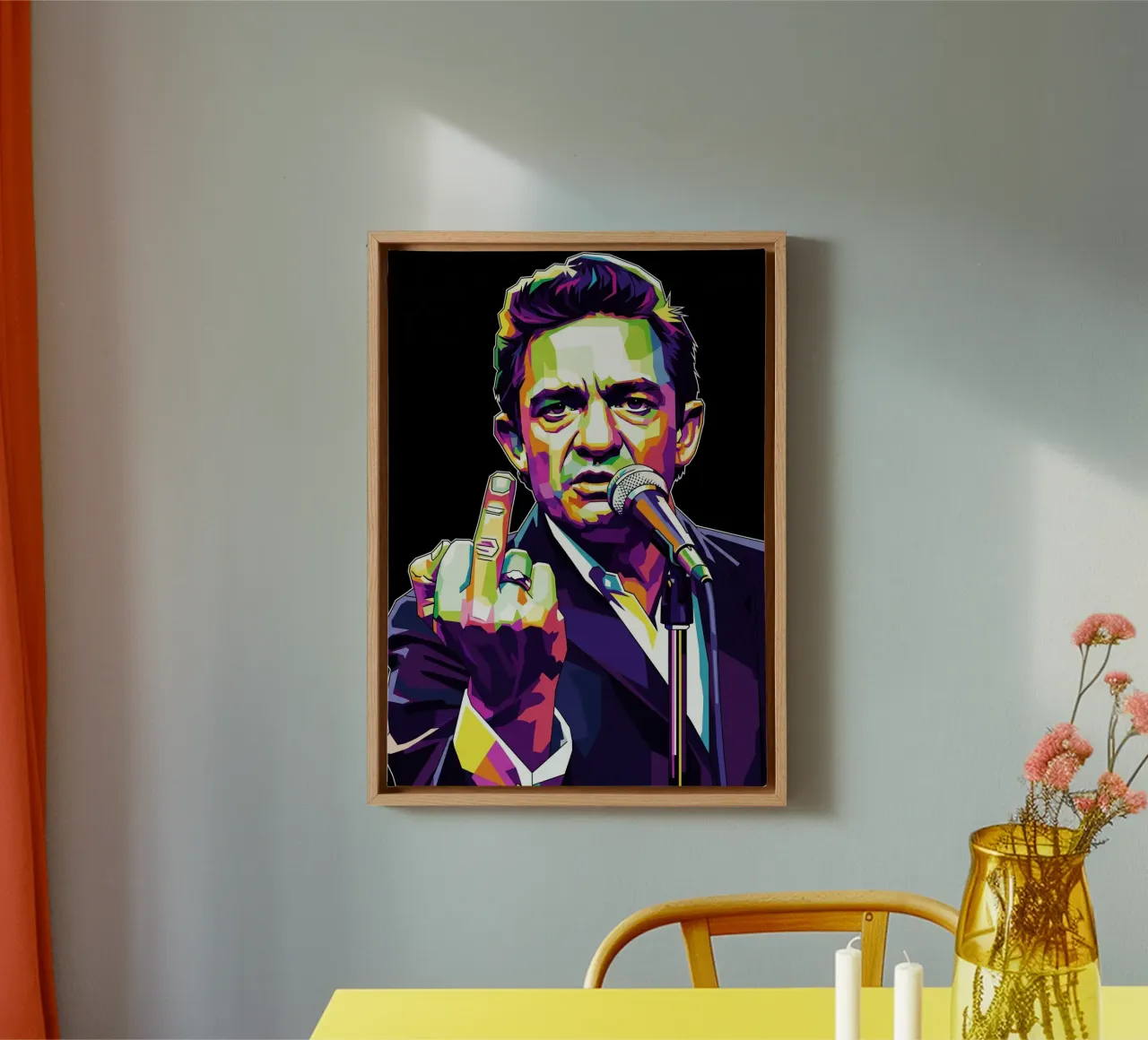 Johnny Cash stile midle finger tela con Cornice a cassetta da Hantamrata