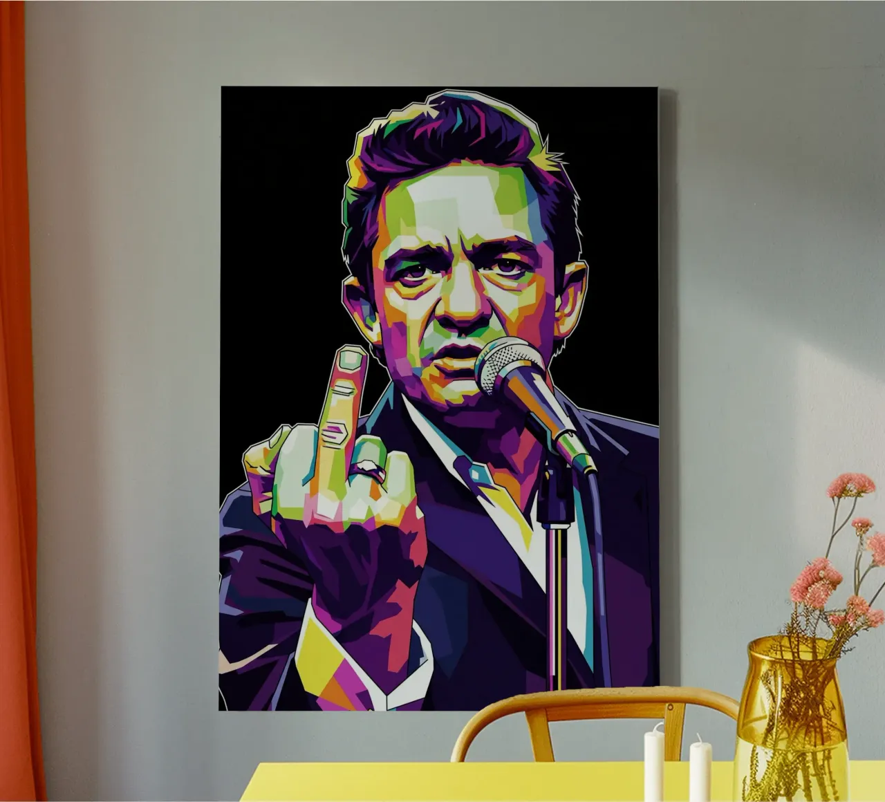 Johnny Cash stile midle finger tela con Cornice a cassetta da Hantamrata