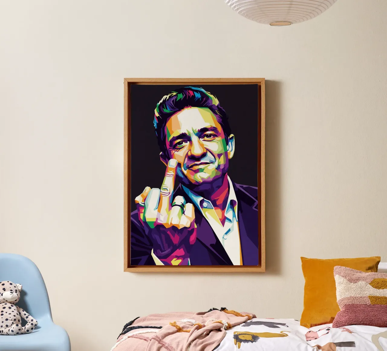 Johnny Cash stile midle finger #2 tela con Cornice a cassetta da Hantamrata