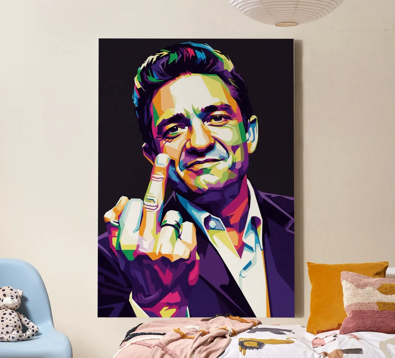 Johnny Cash stile midle finger #2 tela con Cornice a cassetta da Hantamrata