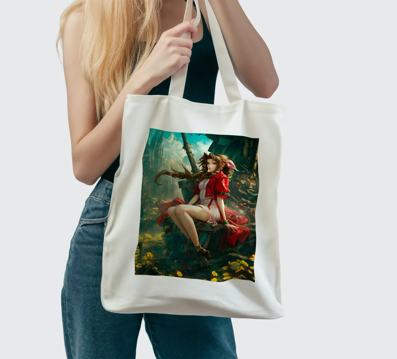 Ragazza in fiore Aerith a Midgar Final Fantasy VII FF7 borsa in juta da Fleur de Lys