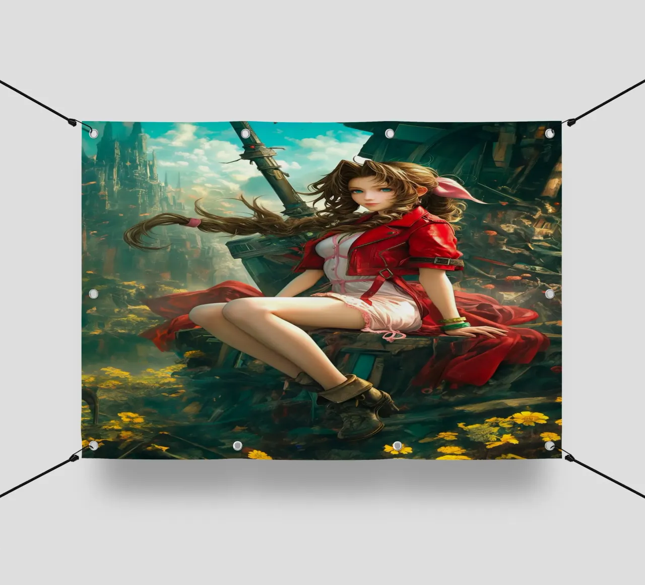 Ragazza in fiore Aerith a Midgar Final Fantasy VII FF7 telo in pvc da Fleur de Lys
