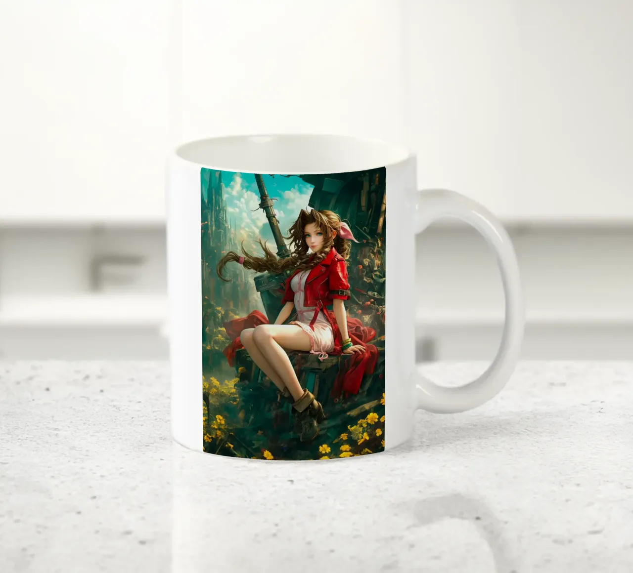 Ragazza in fiore Aerith a Midgar Final Fantasy VII FF7 tazza in ceramica da Fleur de Lys