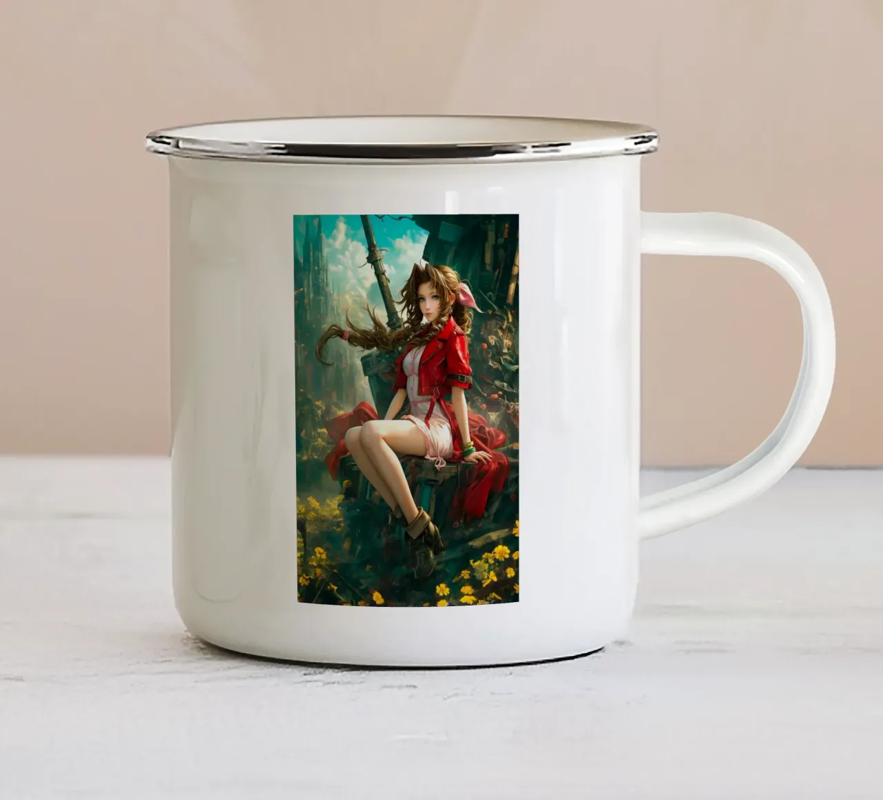 Ragazza in fiore Aerith a Midgar Final Fantasy VII FF7 tazza in smalto da Fleur de Lys