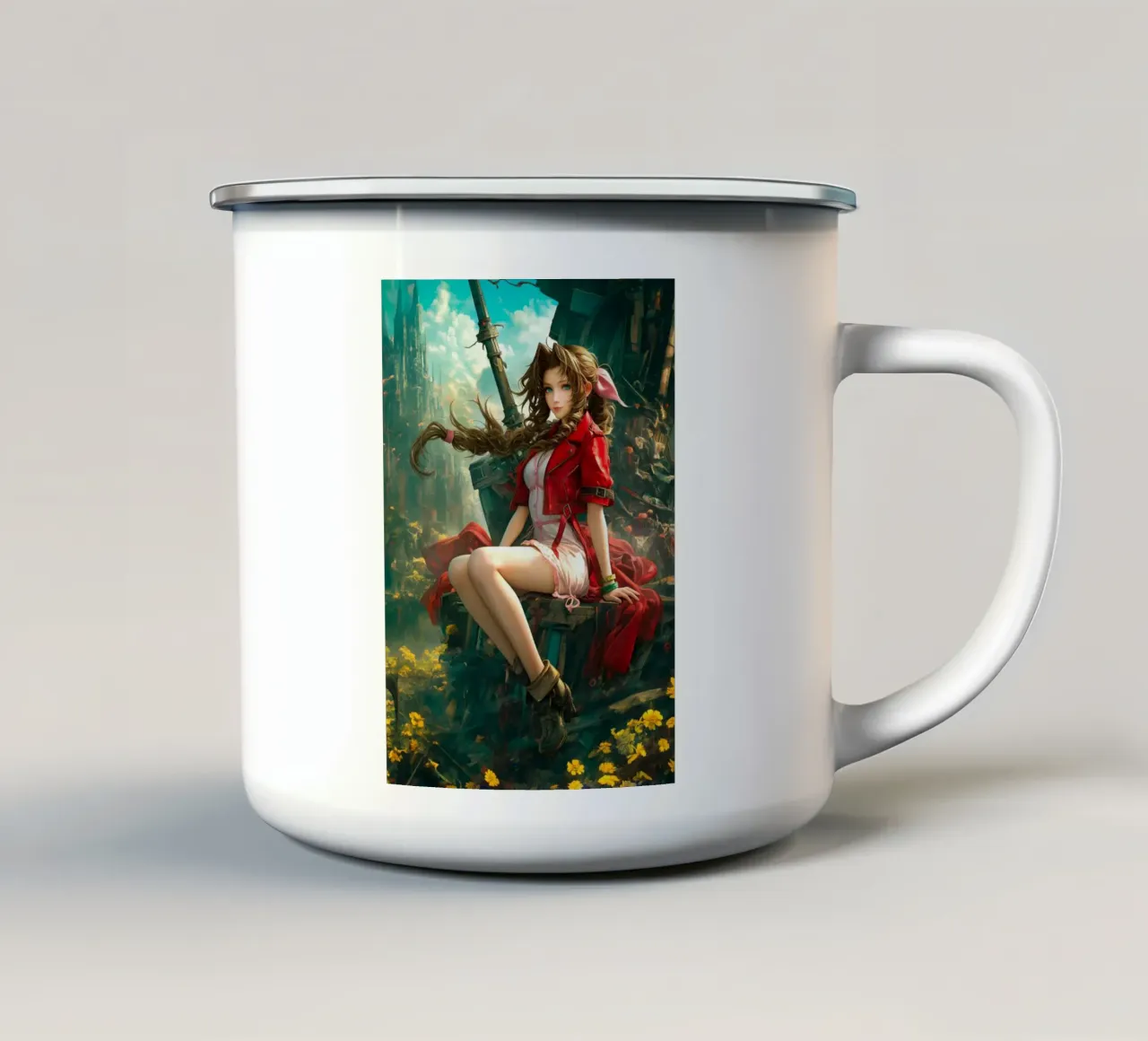 Ragazza in fiore Aerith a Midgar Final Fantasy VII FF7 tazza in smalto da Fleur de Lys