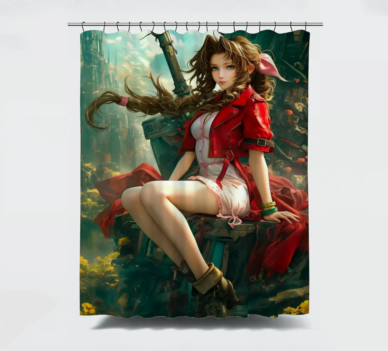 Ragazza in fiore Aerith a Midgar Final Fantasy VII FF7 tenda da doccia da Fleur de Lys