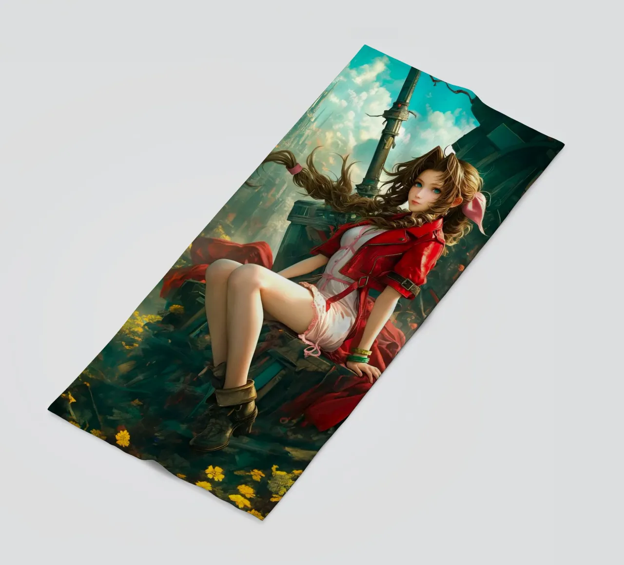 Ragazza in fiore Aerith a Midgar Final Fantasy VII FF7 telo mare da Fleur de Lys