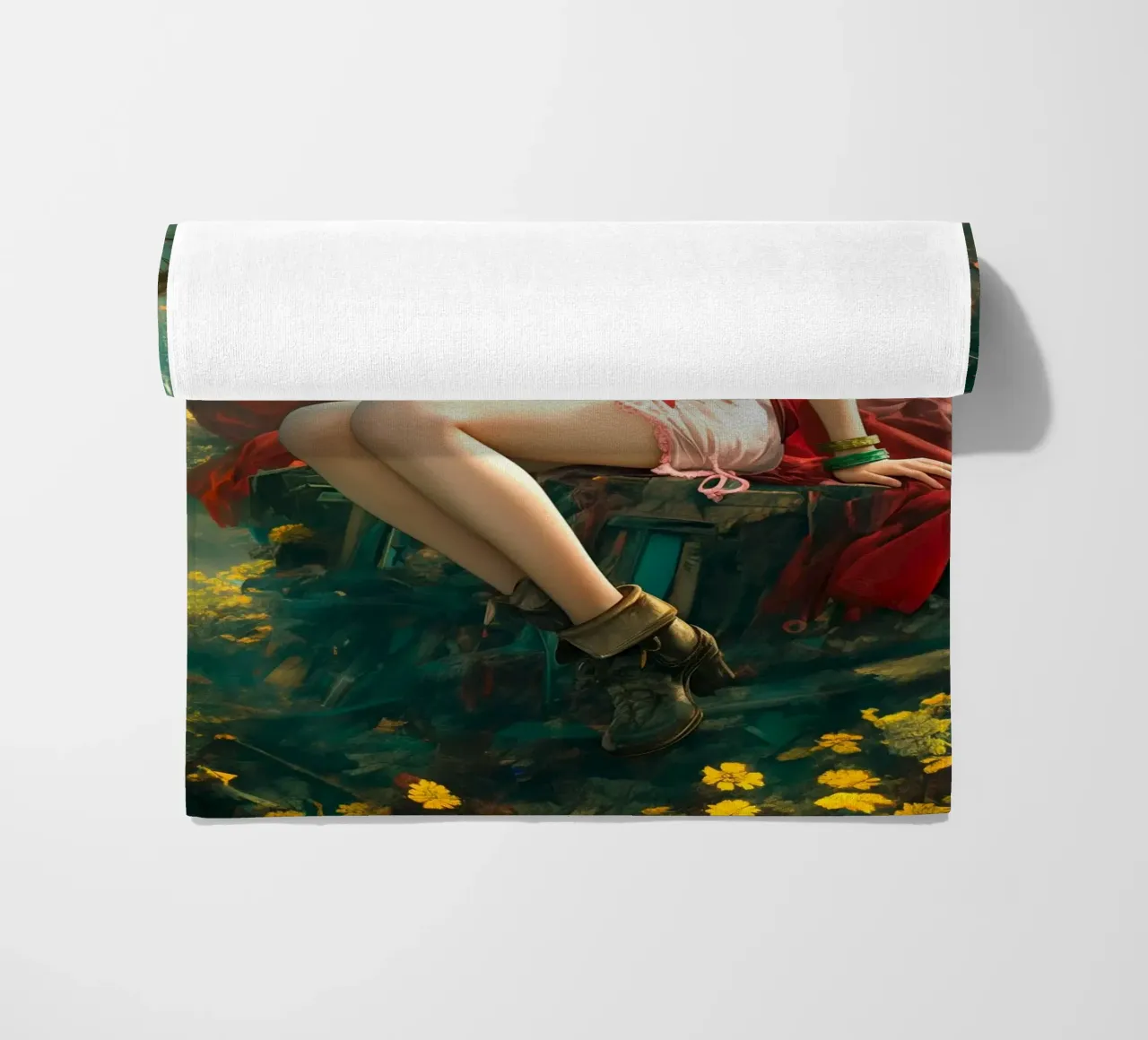 Ragazza in fiore Aerith a Midgar Final Fantasy VII FF7 telo mare da Fleur de Lys