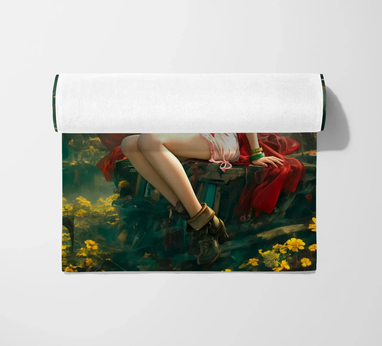 Ragazza in fiore Aerith a Midgar Final Fantasy VII FF7 telo mare da Fleur de Lys