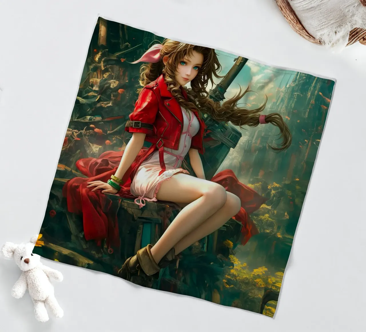 Ragazza in fiore Aerith a Midgar Final Fantasy VII FF7 coperta in pile da Fleur de Lys