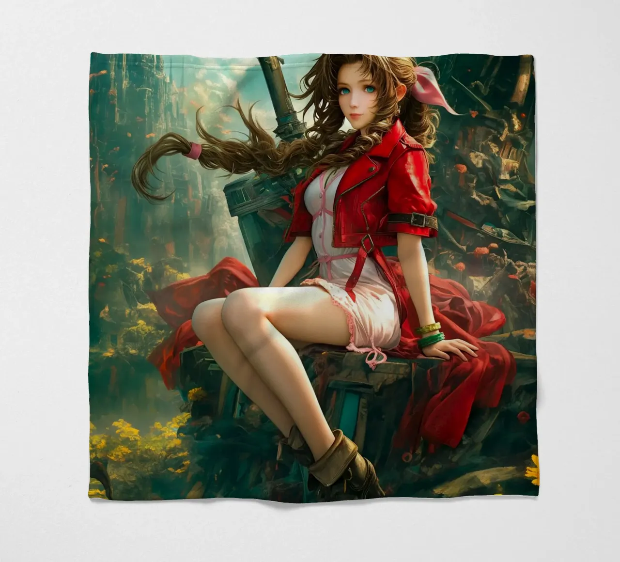 Ragazza in fiore Aerith a Midgar Final Fantasy VII FF7 coperta in pile da Fleur de Lys