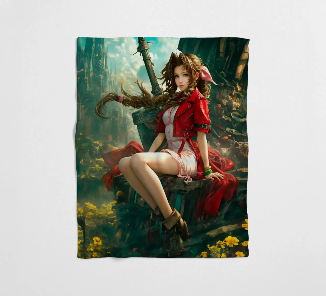 Ragazza in fiore Aerith a Midgar Final Fantasy VII FF7 coperta in pile da Fleur de Lys