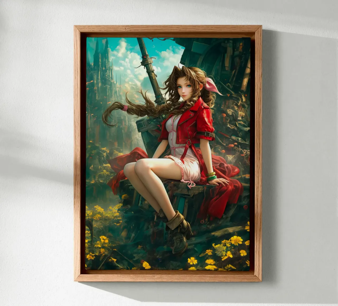 Ragazza in fiore Aerith a Midgar Final Fantasy VII FF7 tela con Cornice a cassetta da Fleur de Lys