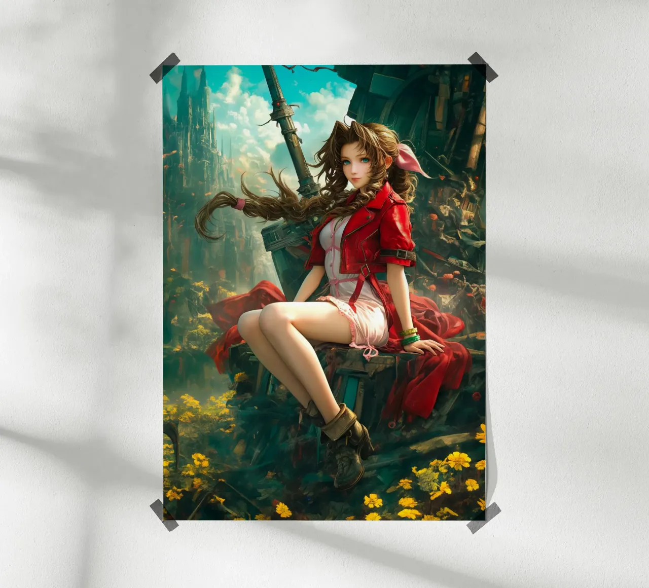 Fleuriste Aerith à Midgar Final Fantasy VII FF7 poster avec cadre en plastique de Fleur de Lys
