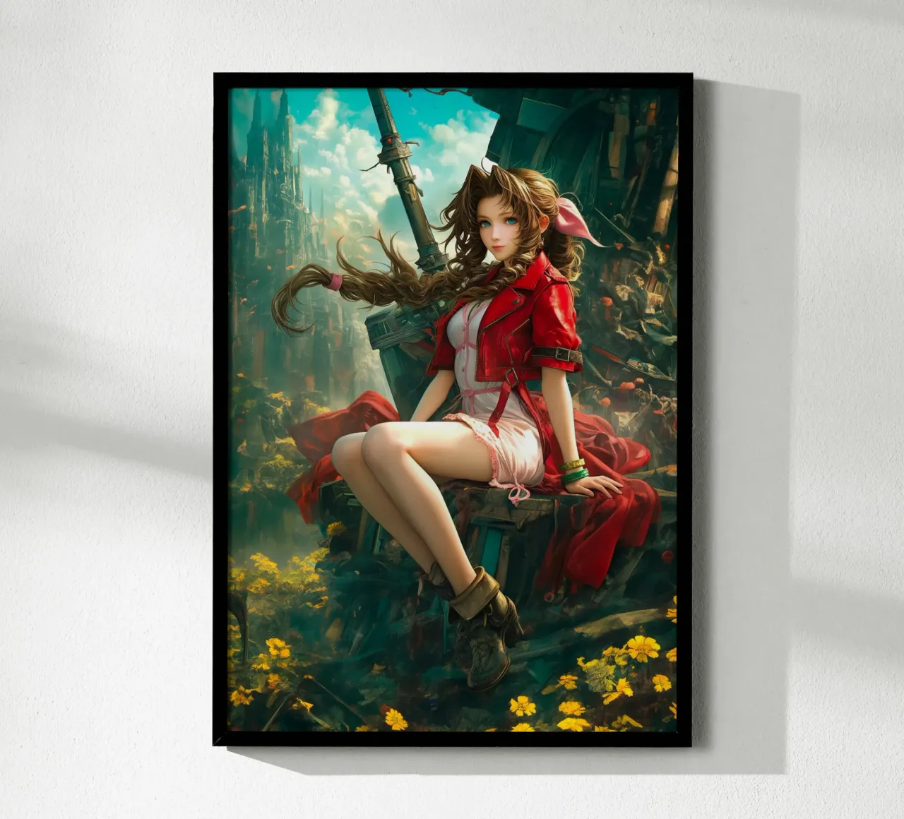 Fleuriste Aerith à Midgar Final Fantasy VII FF7 poster avec cadre en plastique de Fleur de Lys
