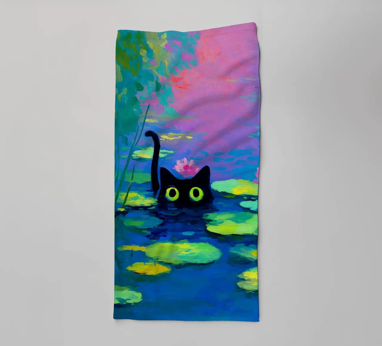 Black Cat Swimming towel by Fleur de Lys