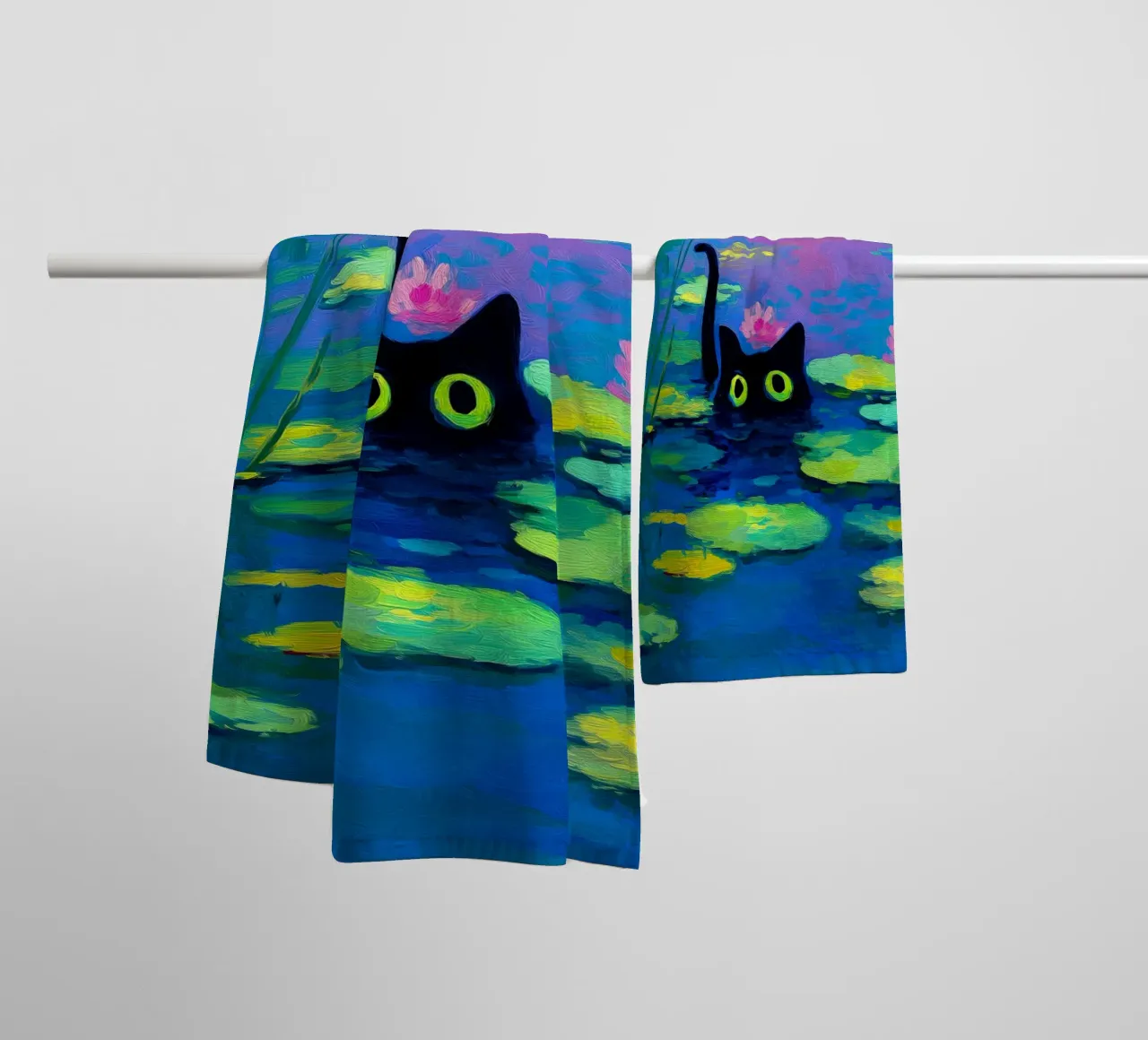 Black Cat Swimming towel by Fleur de Lys