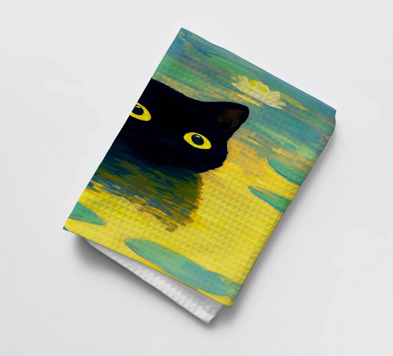 Drôle de chat noir nageant dans l'eau torchon de Fleur de Lys