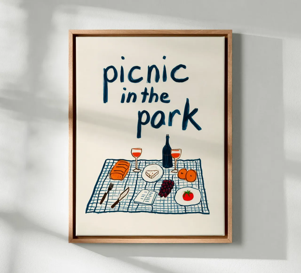 Picnic en el parque lienzo con Marco flotante de Carinaprint