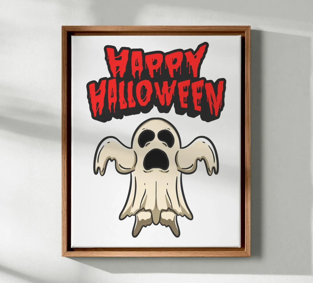 ghost funny happy halloween canvas with Floater frame by muhidines