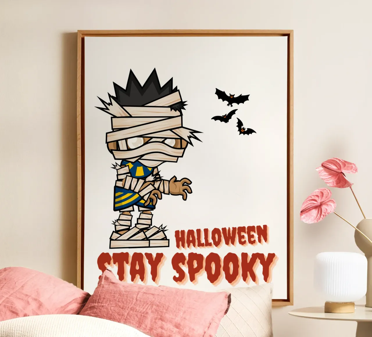 Halloween Blijf Griezelig Mummie canvas met Baklijst van muhidines