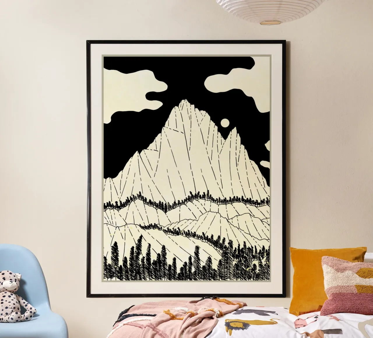 paesaggio montano alberi nuvole poster con telaio in plastica da Christine N Shay