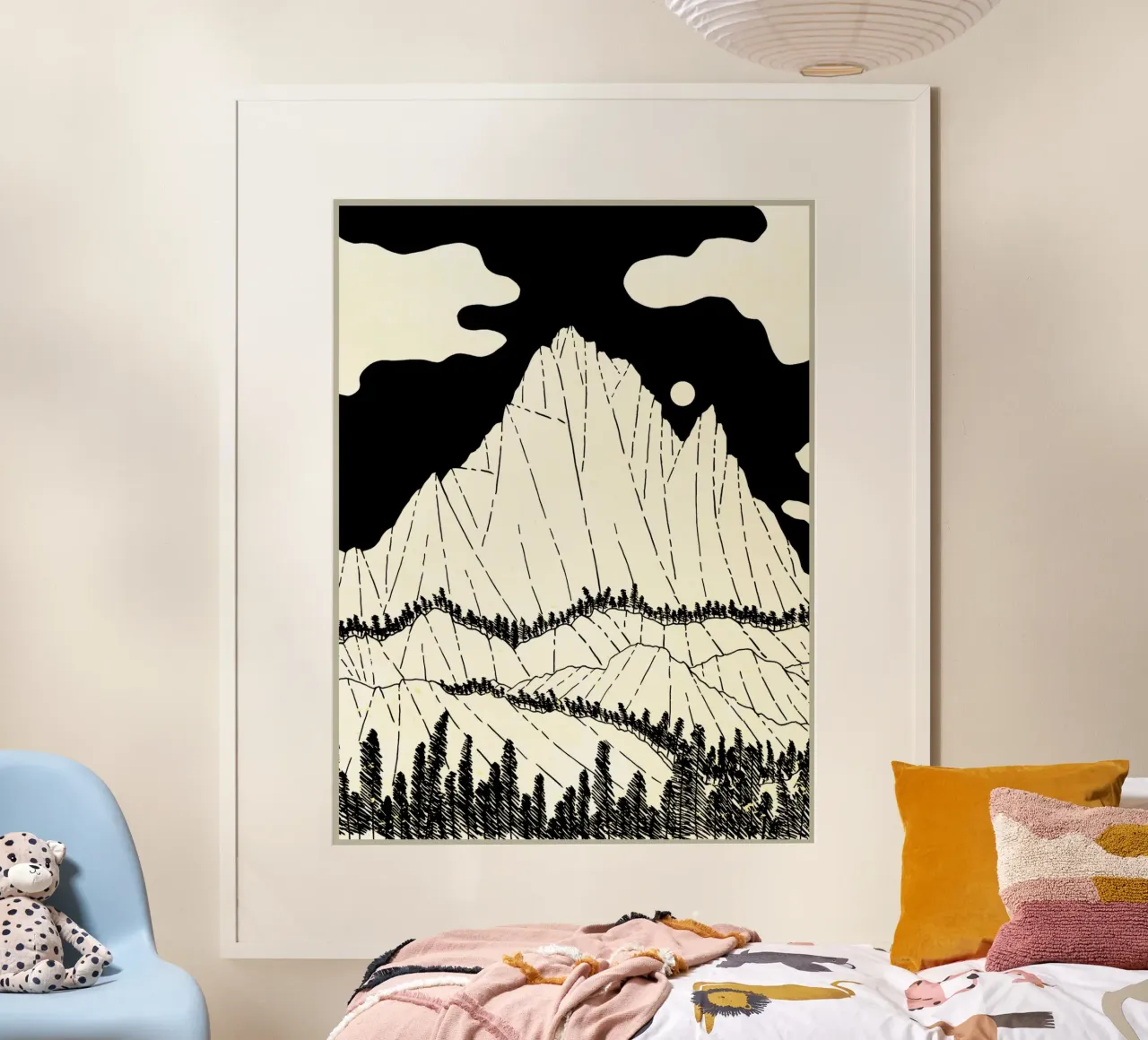 paesaggio montano alberi nuvole poster con telaio in plastica da Christine N Shay