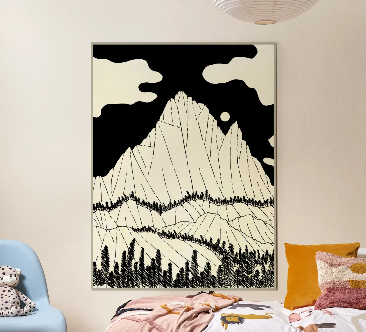 paesaggio montano alberi nuvole poster con telaio in plastica da Christine N Shay