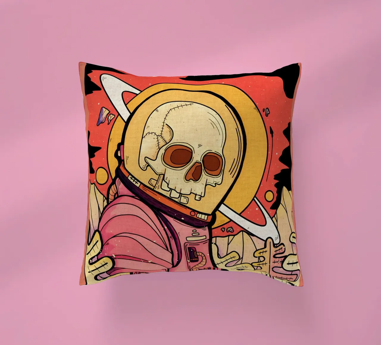 scheletro astronauta spazio pianeta cuscino da Christine N Shay