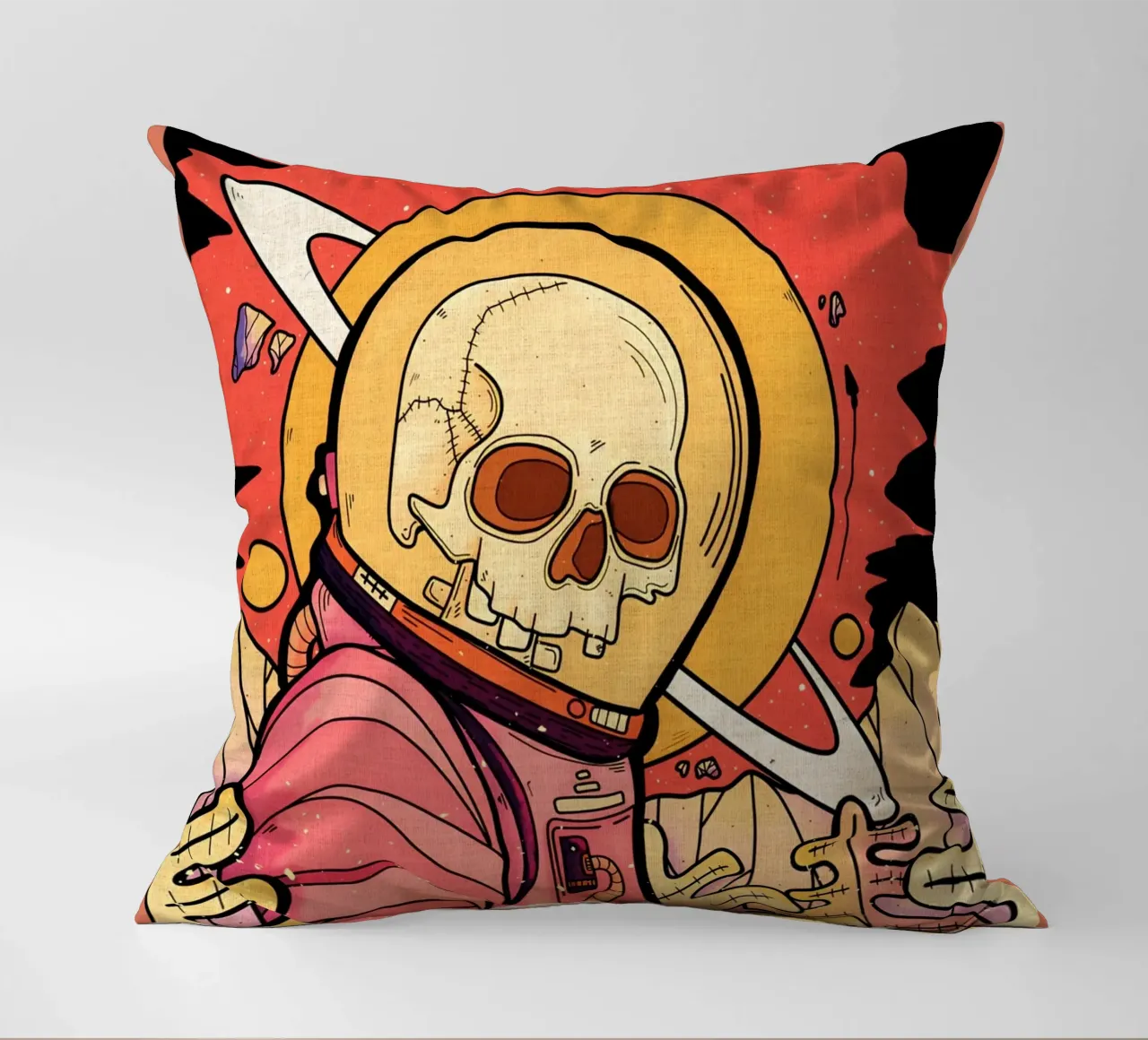 scheletro astronauta spazio pianeta cuscino da Christine N Shay