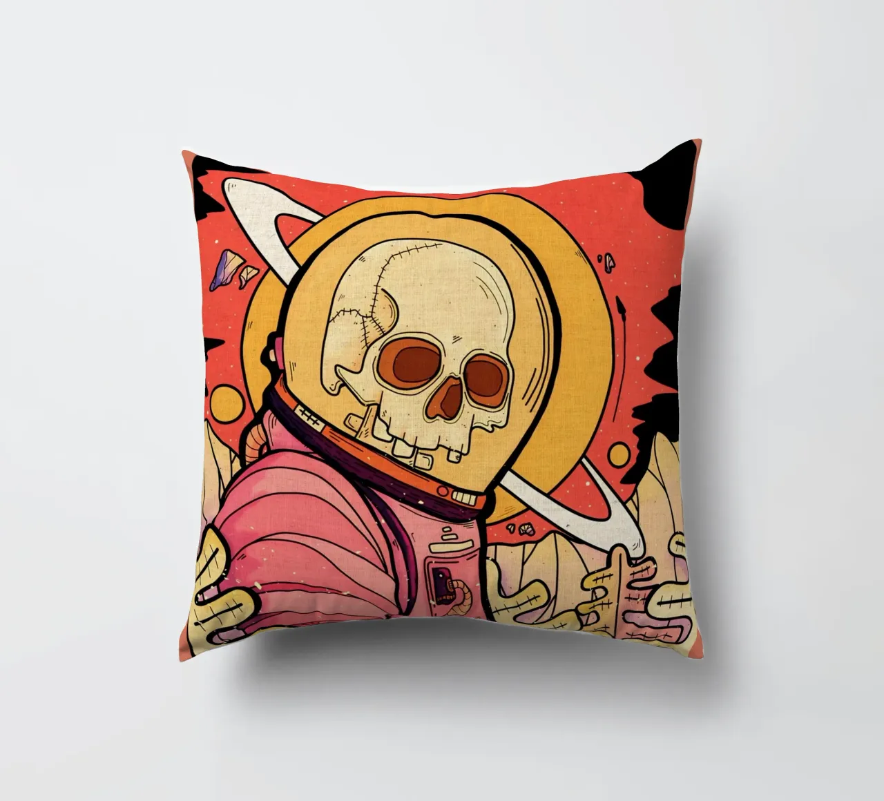 scheletro astronauta spazio pianeta cuscino da Christine N Shay