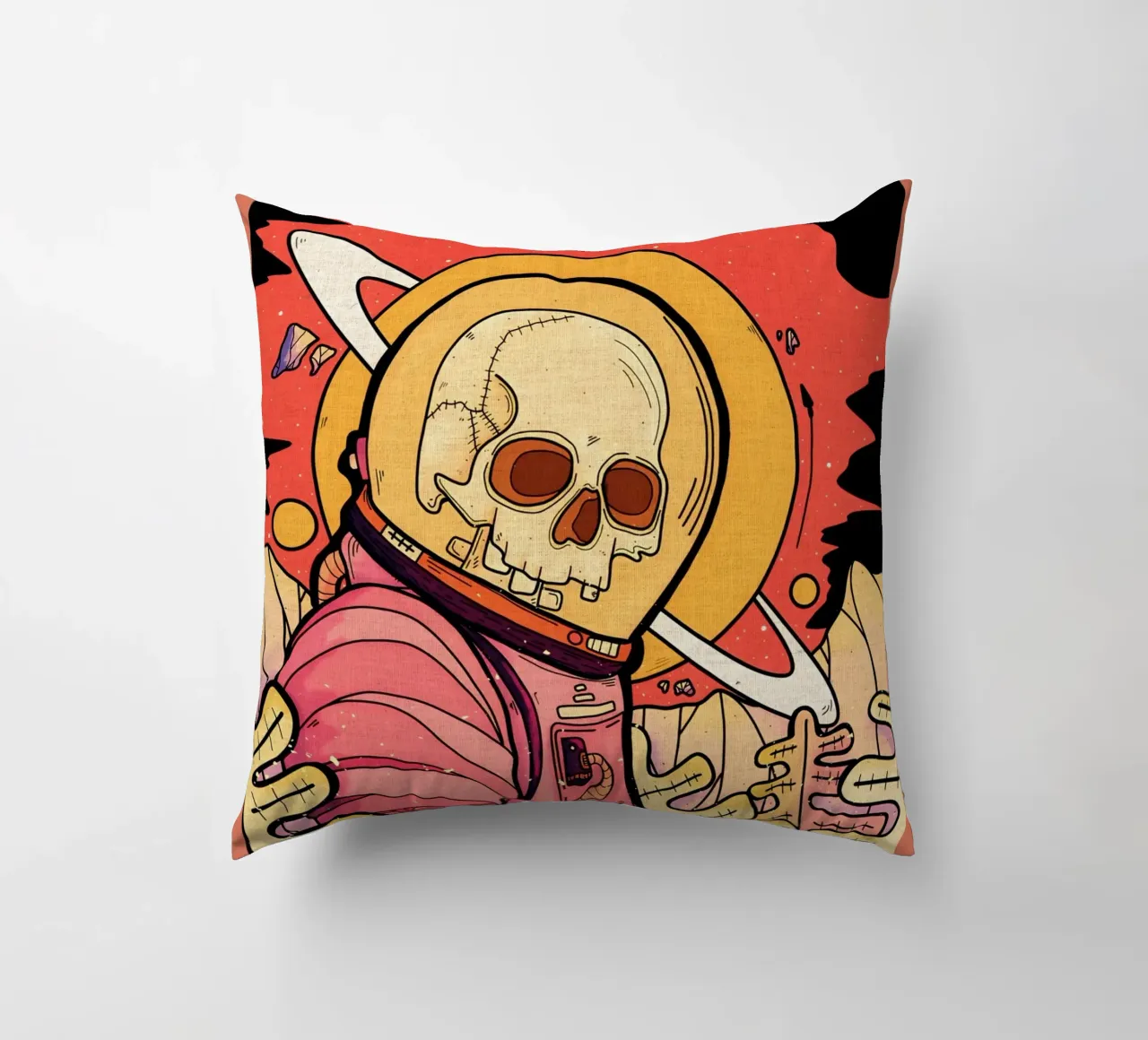 scheletro astronauta spazio pianeta cuscino da Christine N Shay