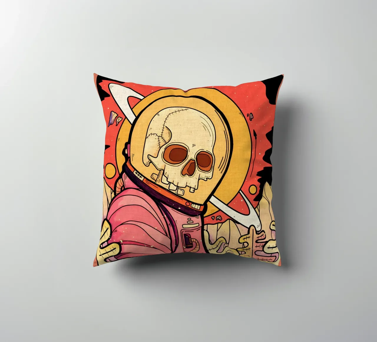 scheletro astronauta spazio pianeta cuscino da Christine N Shay