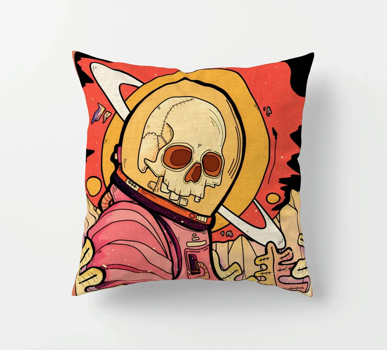 scheletro astronauta spazio pianeta cuscino da Christine N Shay