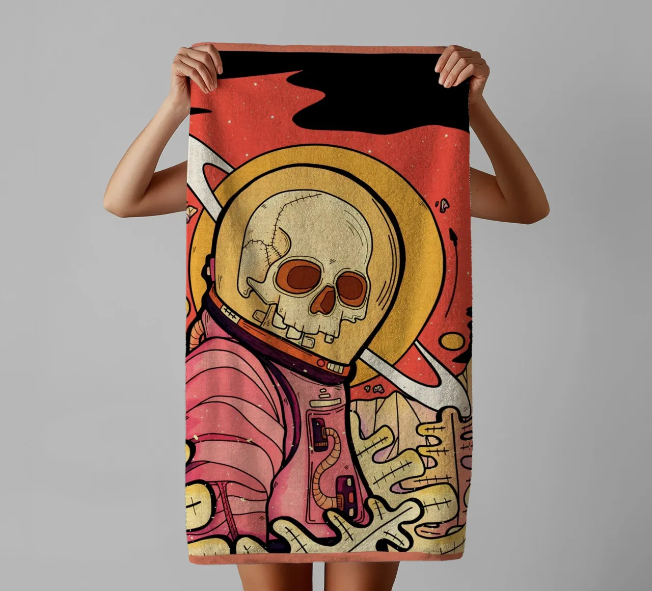skeleton astronaut space planet towel by Christine N Shay