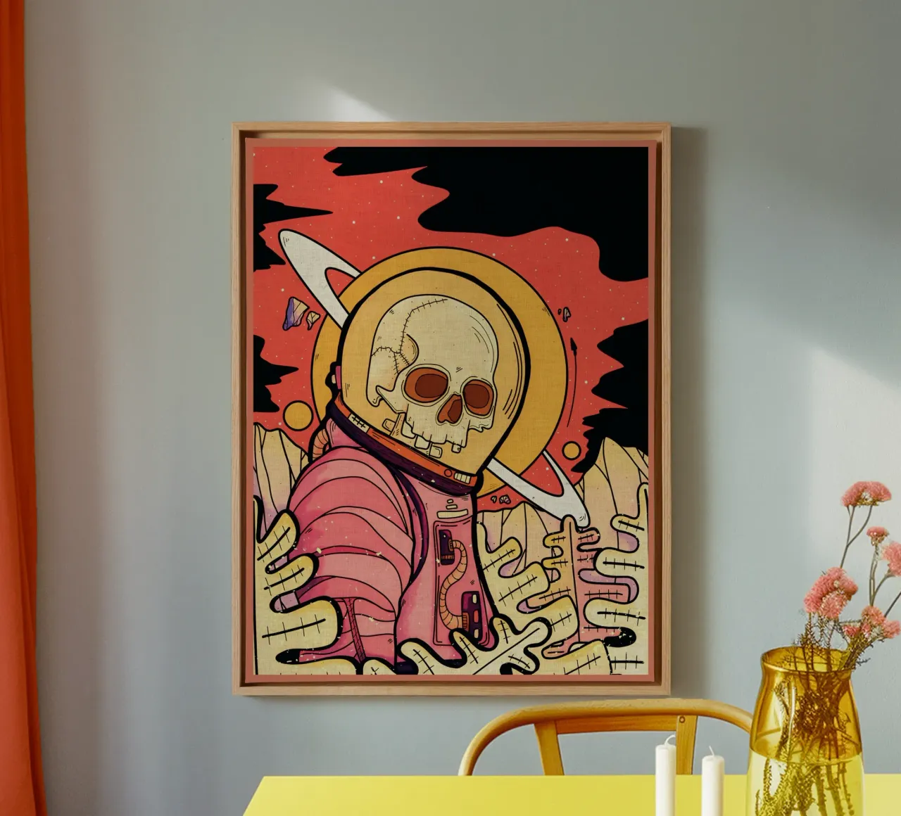 scheletro astronauta spazio pianeta tela con Cornice a cassetta da Christine N Shay