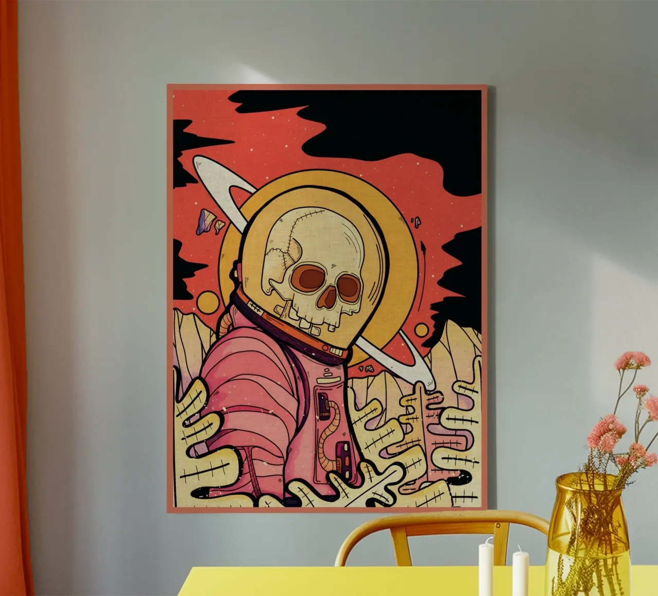 scheletro astronauta spazio pianeta tela con Cornice a cassetta da Christine N Shay