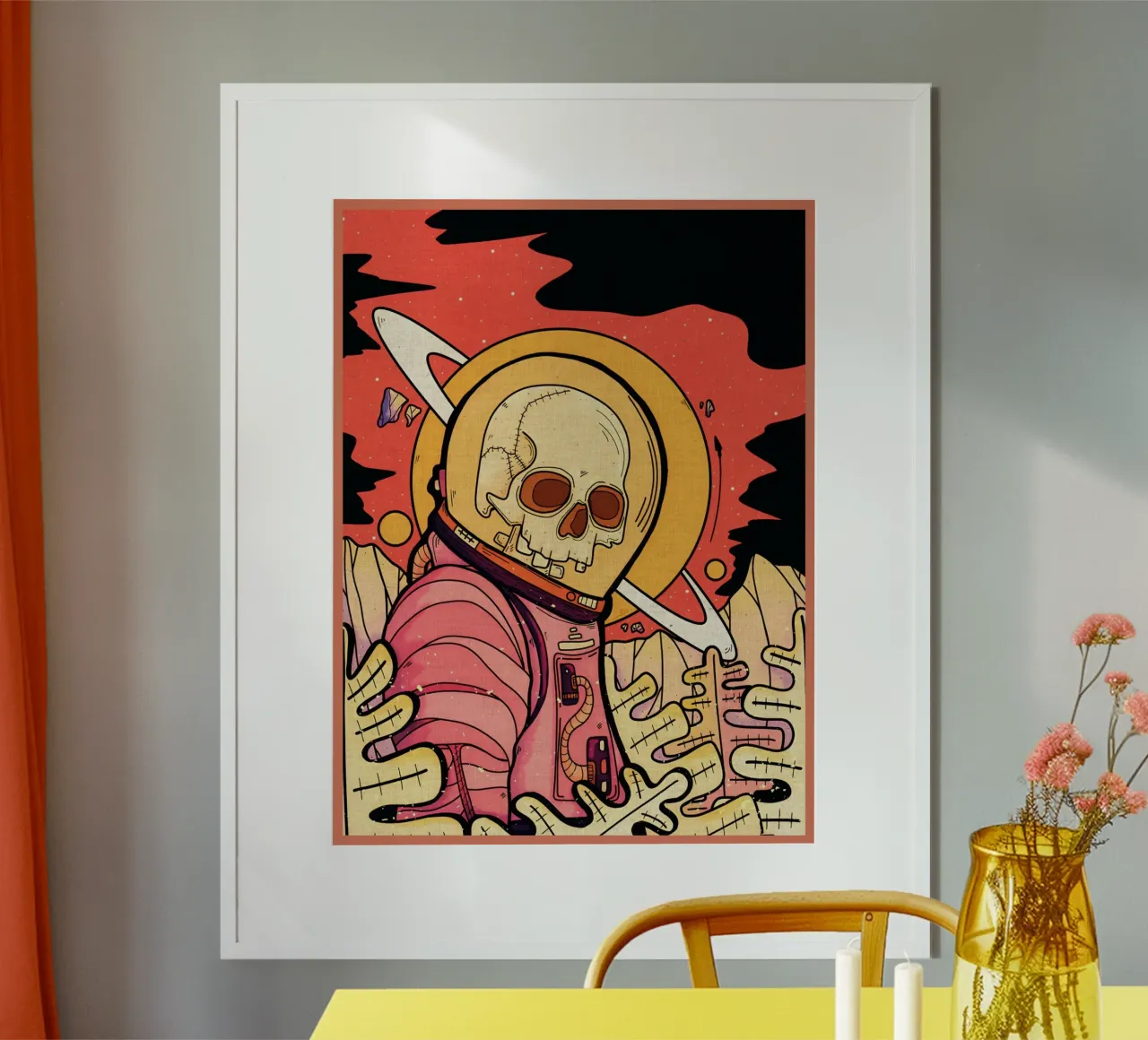 scheletro astronauta spazio pianeta poster con telaio in plastica da Christine N Shay