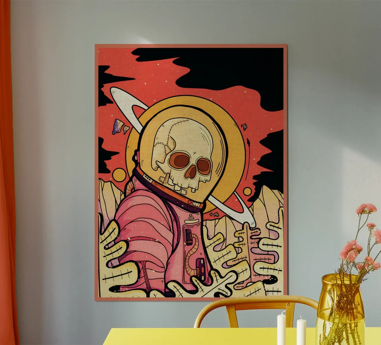scheletro astronauta spazio pianeta poster con telaio in plastica da Christine N Shay