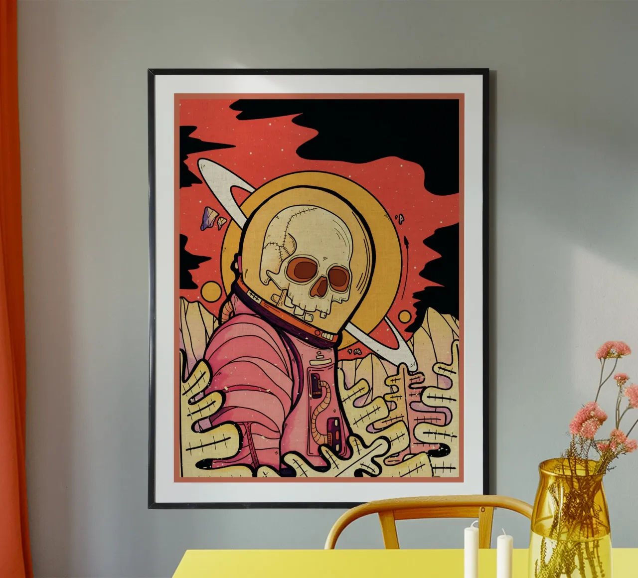 scheletro astronauta spazio pianeta poster con telaio in plastica da Christine N Shay