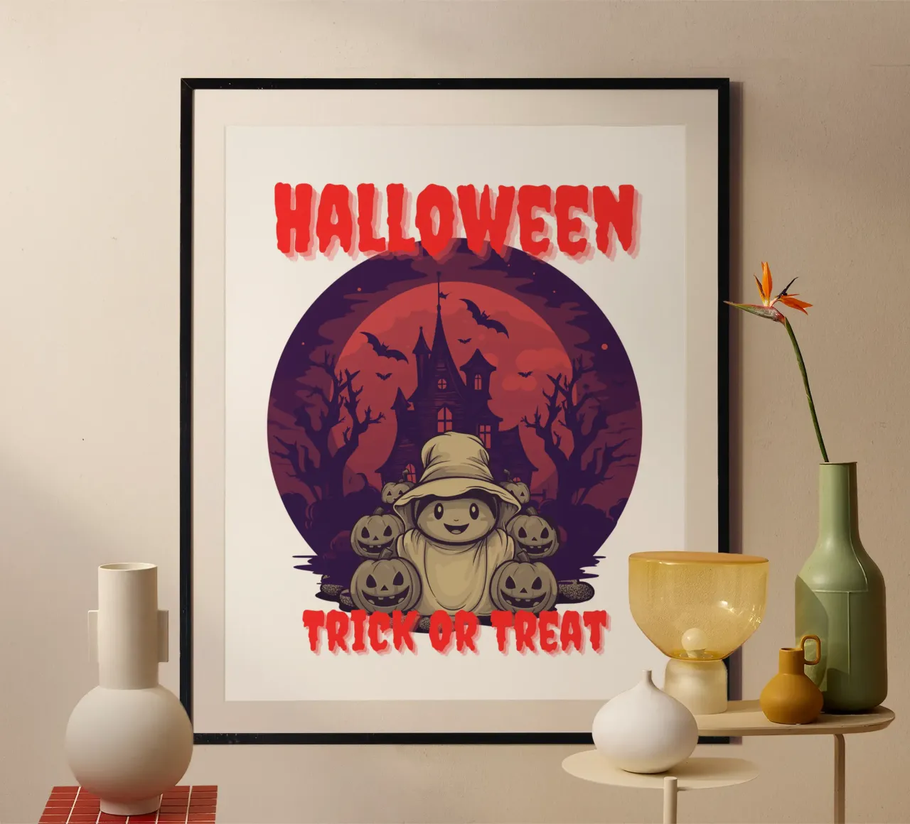 zucche "dolcetto o scherzetto" di Halloween poster con telaio in plastica da muhidines