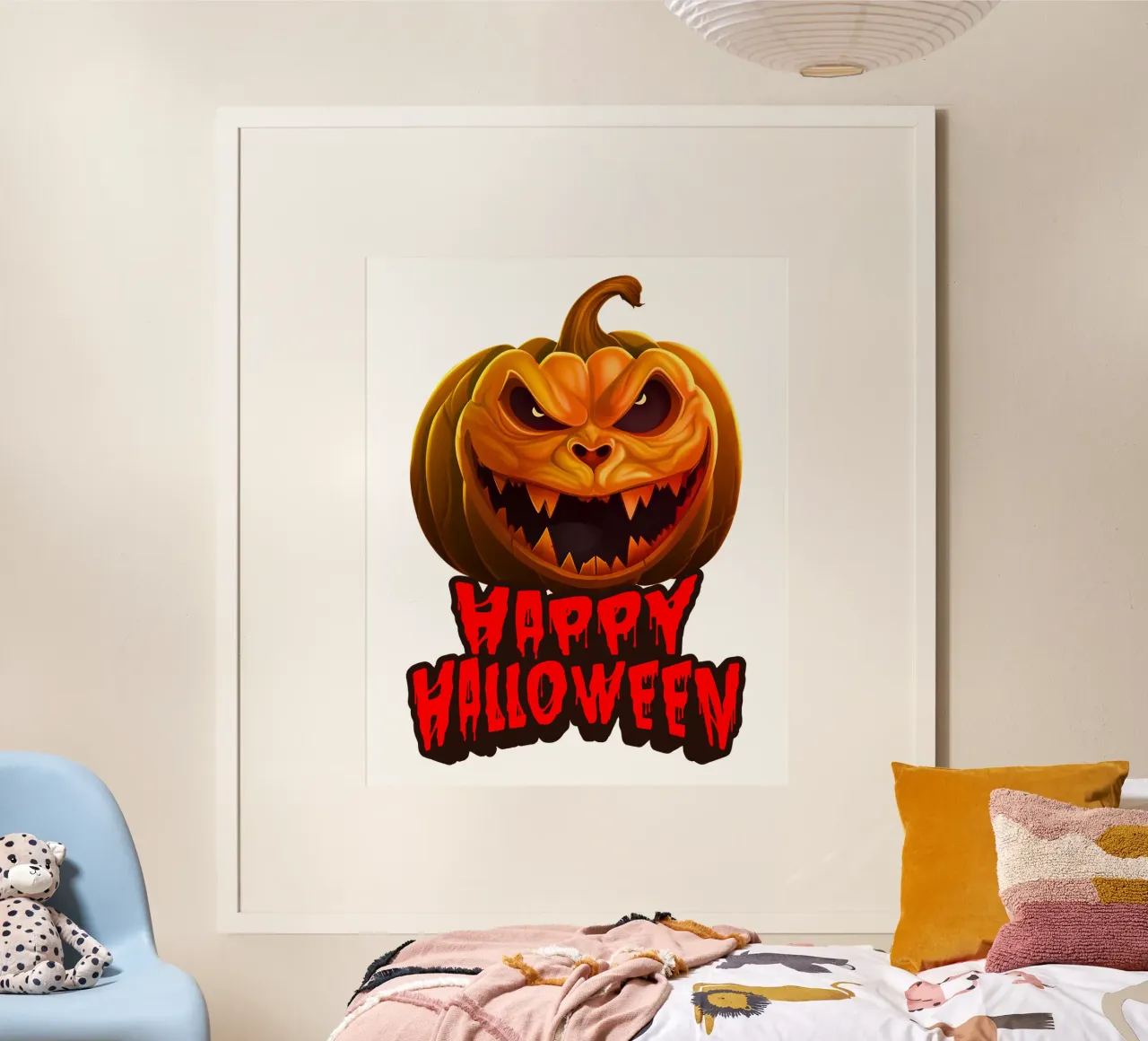 buon halloween zucca faccia di fantasma poster con telaio in plastica da muhidines