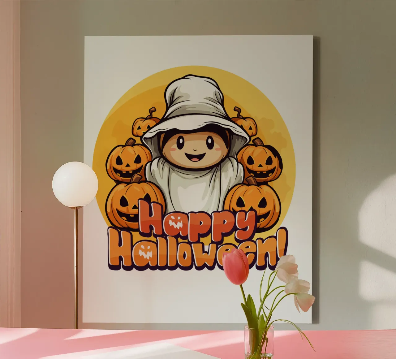 buon halloween zucche spaventose tela con Cornice a cassetta da muhidines