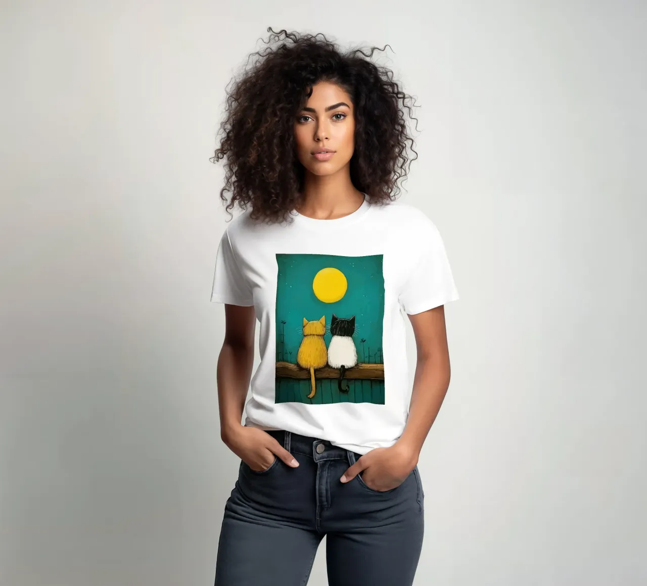 a pair of cats under the full moon t-shirt da Dumery Art