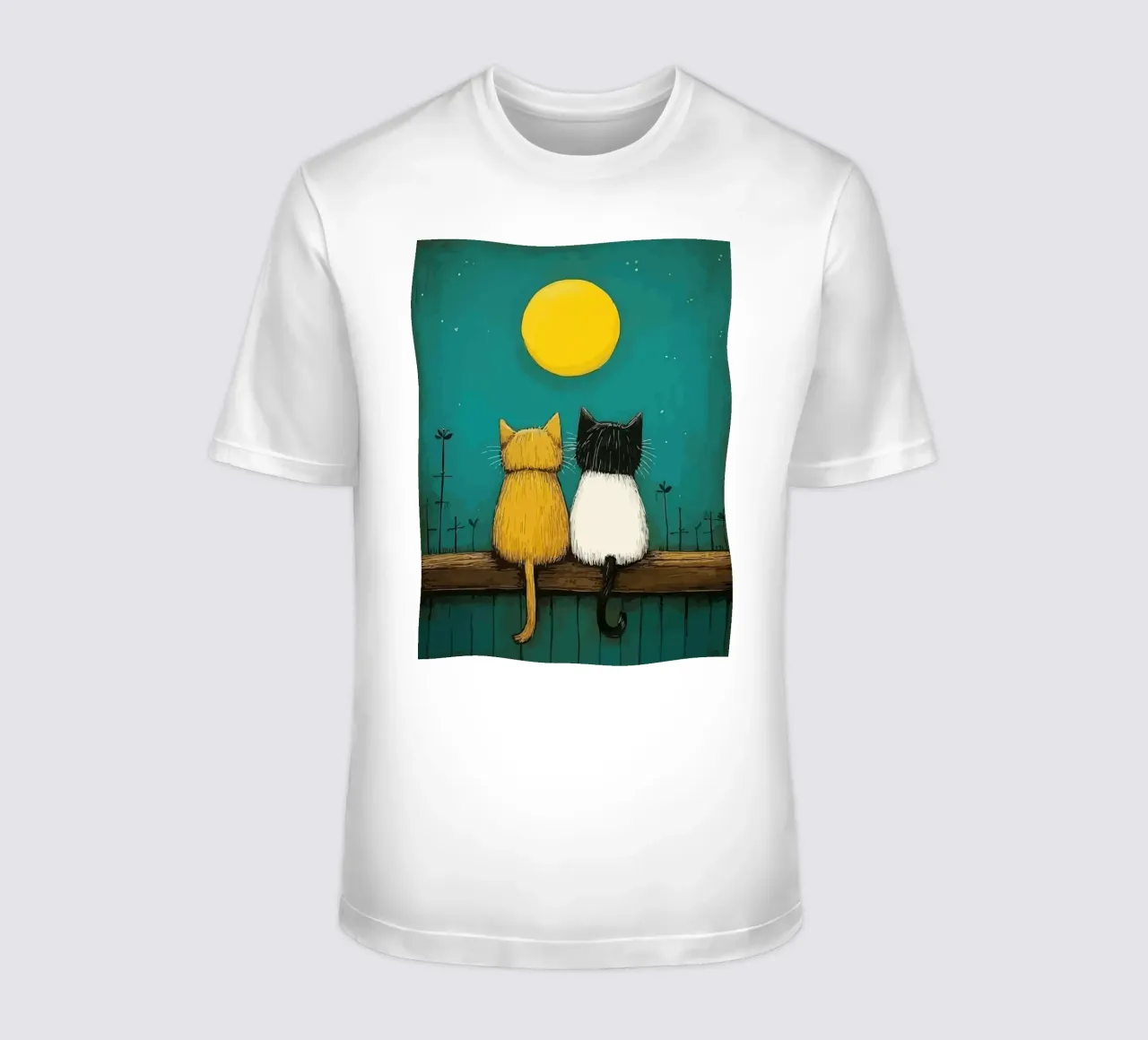 a pair of cats under the full moon t-shirt da Dumery Art